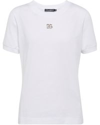 Dolce & Gabbana Verziertes T-Shirt DG aus Jersey - Weiß