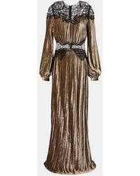Costarellos - Senna Lace-Trimmed Plisse Velvet Gown - Lyst