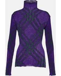 Burberry - Checked Mohair-blend Turtleneck Sweater - Lyst