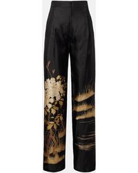 Max Mara - Mappa Printed High-Rise Silk Wide-Leg Pants - Lyst