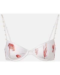 Agua Bendita - Magdalena Embellished Printed Bikini Top - Lyst