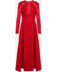 Elie Saab Pleated Lace Gown - Red