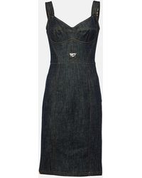 Dolce & Gabbana - Logo Embroidered Denim Midi Dress - Lyst