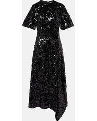 Ganni - Midi Velvet und Paillettenkleid - Lyst