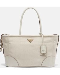 Prada - Large Leather-Trimmed Canvas Tote Bag - Lyst