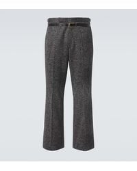 Prada - Checked Cotton Gabardine Wide-Leg Pants - Lyst