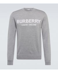 Burberry Pull en laine melangee a logo - Gris