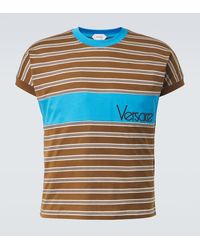 Versace - Logo Striped Cotton T-Shirt - Lyst