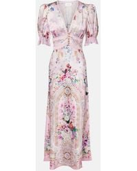 CAMILLA - Lace-Trimmed Printed Silk Midi Dress - Lyst