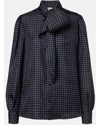 Saint Laurent - Printed Tie-Neck Silk Crepe De Chine Blouse - Lyst