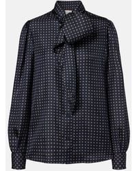 Saint Laurent - Printed Tie-Neck Silk Crepe De Chine Blouse - Lyst