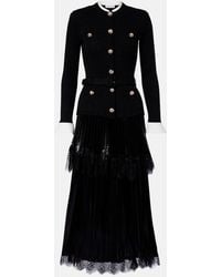Self-Portrait - Embellished Pleated Lace-Trimmed Midi Dress - Lyst