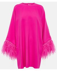 Valentino - Feather-trimmed Silk Cady Minidress - Lyst