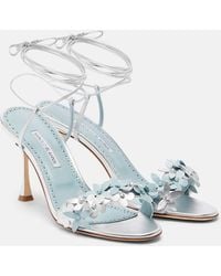 Manolo Blahnik - Anista Floral-Applique Leather Sandals - Lyst