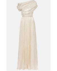 Self-Portrait - Asymmetric Draped Silk-Blend Chiffon Maxi Dress - Lyst