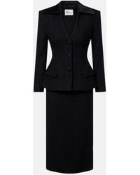 Self-Portrait - Robe Midi En Serge Et Laine Melangee - Lyst