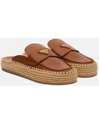 Prada - Leather Espadrille Mules - Lyst