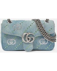 Gucci - GG Marmont Embellished Denim Shoulder Bag - Lyst