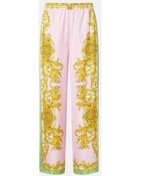 Versace - Printed Silk Twill Wide-Leg Pants - Lyst