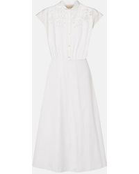 Valentino - Guipure Lace-Trimmed Cotton Midi Dress - Lyst