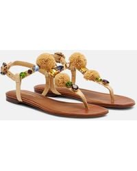 Dolce & Gabbana - Embellished Raffia-Effect Thong Sandals - Lyst