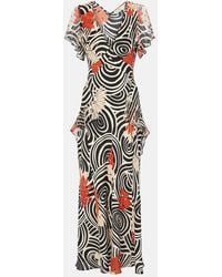RIXO London - Evie Printed Ruffled Silk Maxi Dress - Lyst