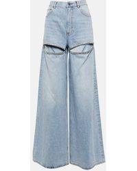 Area - Cutout Embellished High-Rise Wide-Leg Jeans - Lyst