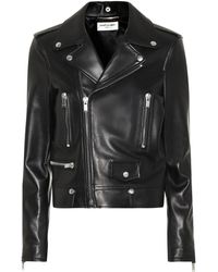 Saint Laurent Veste Motarde En Cuir - Noir