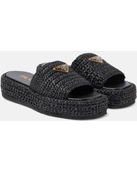Prada - Logo-Plaque Crochet Woven Sliders - Lyst