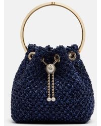 Jimmy Choo - Bon Bon Small Raffia-Effect Bucket Bag - Lyst