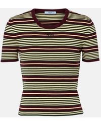 Prada - Striped Cotton-Blend T-Shirt - Lyst