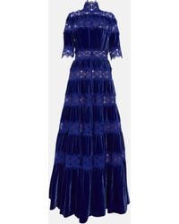 Costarellos - Lissie Lace, Silk, And Velvet Gown - Lyst