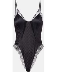 Versace - Lace-Trimmed Silk-Blend Satin Bodysuit - Lyst