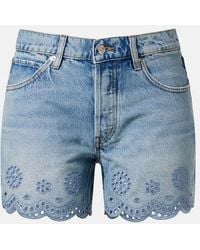 FRAME - Long Hang Broderie Anglaise Denim Shorts - Lyst