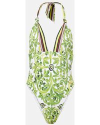 Dolce & Gabbana - Costume Intero Con Scollo All'Americana E Stampa - Lyst
