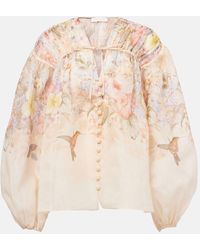 Zimmermann - Blouse Illuminate En Lin Et Soie A Fleurs - Lyst