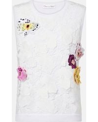 Oscar de la Renta - Top De Mezcla De Algodon Con Aplique Floral Y Encaje - Lyst