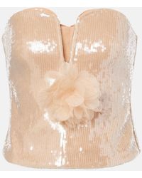 Self-Portrait - Floral-Applique Sequined Bustier Top - Lyst