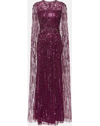 Jenny Packham - Ruby Caped Sequined Gown - Lyst