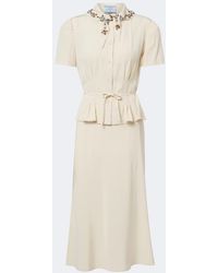 Prada - Embellished Silk Crepe Midi Dress - Lyst