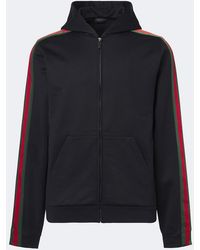 Gucci - Web Stripe Silk And Cotton Jersey Hoodie - Lyst