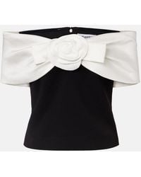 Self-Portrait - Floral-Applique Off-Shoulder Crepe Top - Lyst