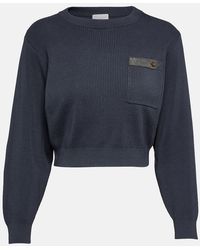Brunello Cucinelli - Cropped Ribbed-Knit Cotton Sweater - Lyst