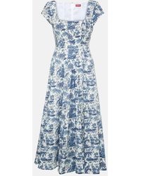 STAUD - Wells Floral Cotton Midi Dress - Lyst