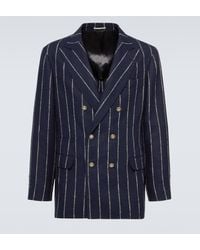 Brunello Cucinelli - Chalk Stripe Linen, Wool, And Silk-blend Blazer - Lyst
