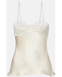 Chloé - Top Lencero De Saten De Seda Con Encaje - Lyst