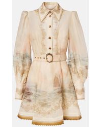 Zimmermann - Rebellion Marine Printed Linen-Blend Mini Shirt Dress - Lyst