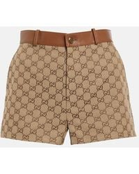 Gucci - Shorts in misto cotone GG e pelle - Lyst