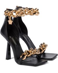 Versace Medusa Chain Leather Sandals - Black