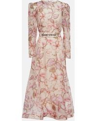 Zimmermann - Matchmaker Floral Linen And Silk Midi Dress - Lyst